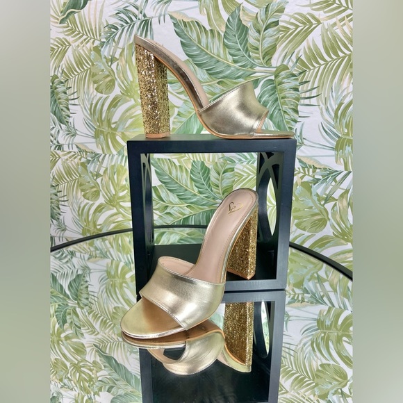 Windsor Chromatic Magic Glitter Block Mules Gold Glitter‎ Party Heels Size 8 - Picture 4 of 14